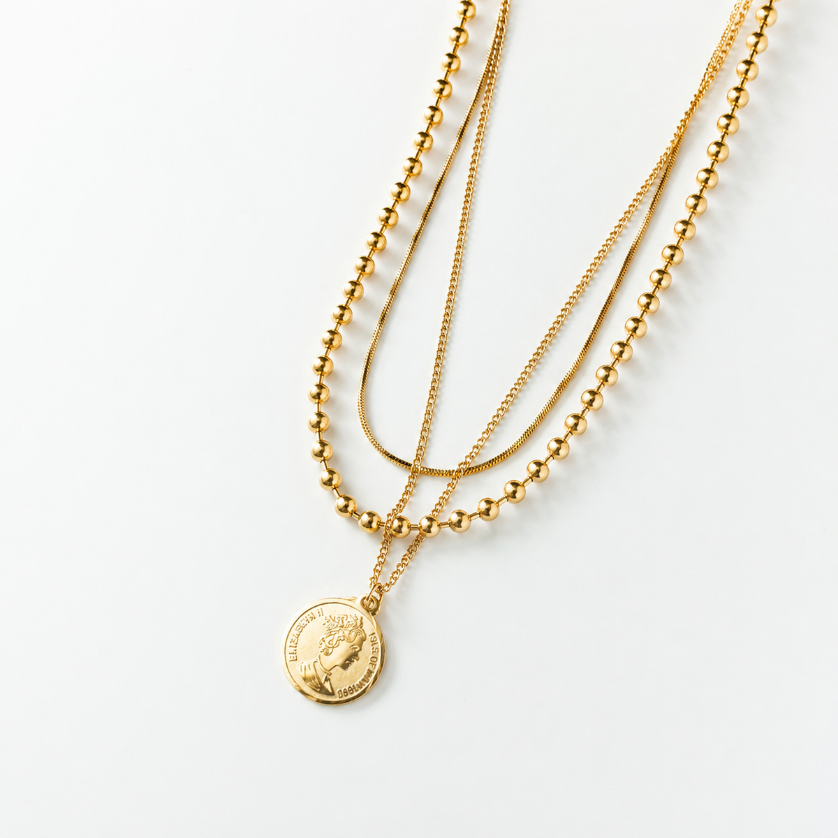 Coin Pendant Chain Necklace 3P Set Gold [Fast Shipping]