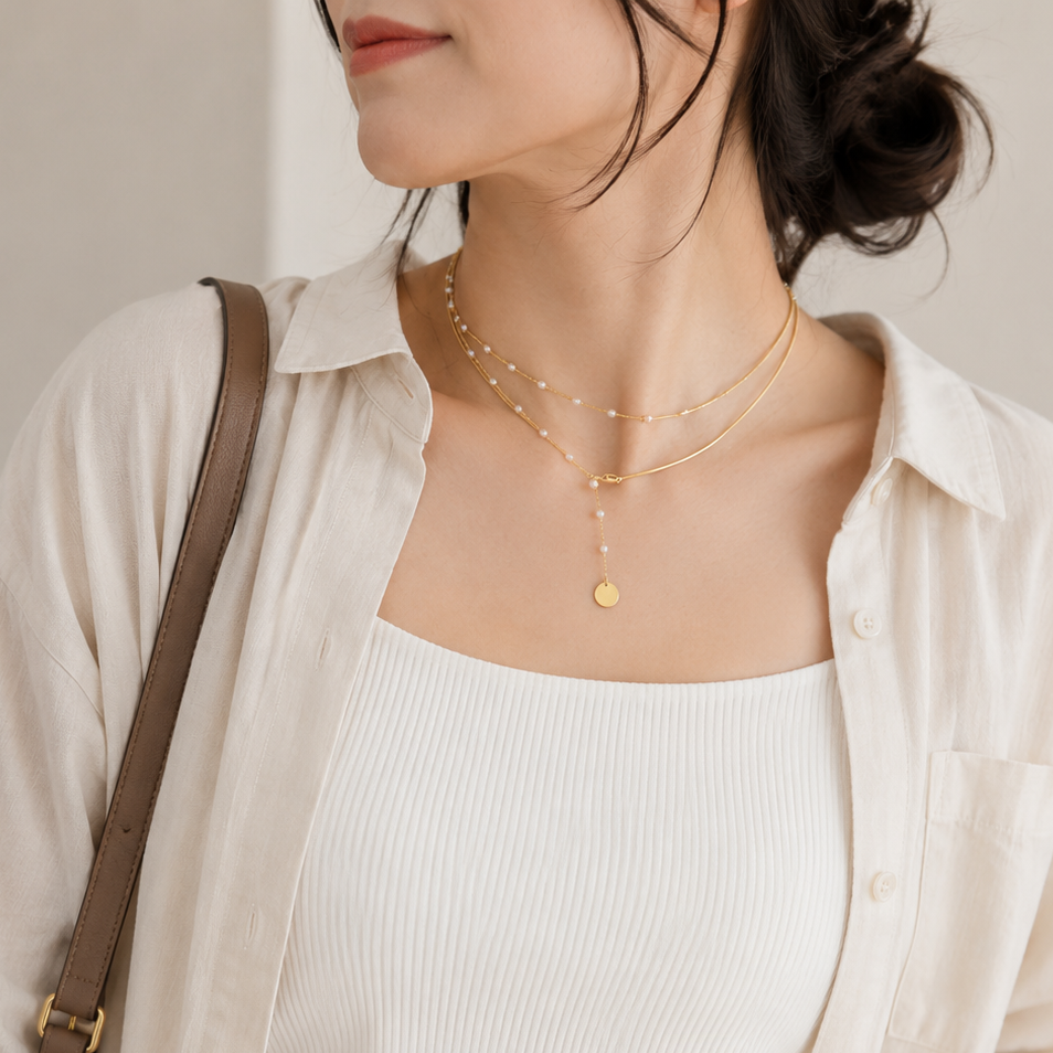 Asymmetrical 3-way necklace, gold [Fast delivery]