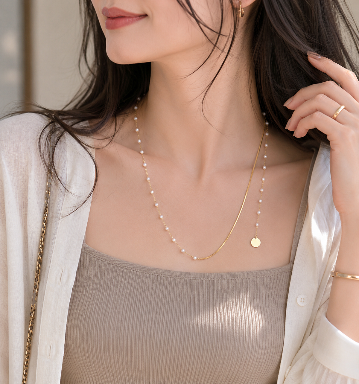 Asymmetrical 3-way necklace, gold [Fast delivery]