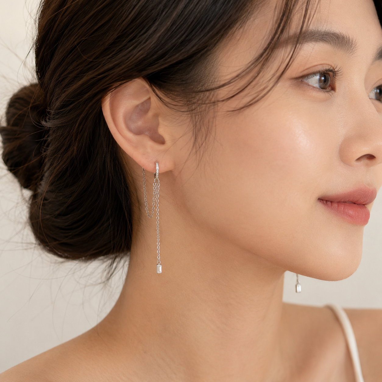 ビジューチェーン ロングフープピアス【スピード配送】