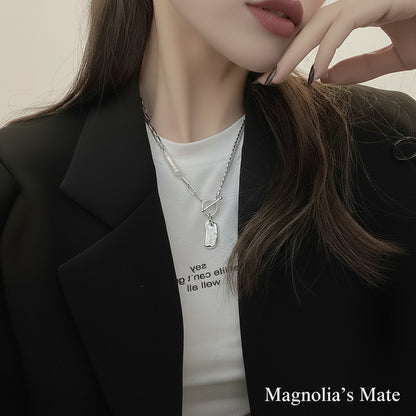 Rough Pearl Chain Necklace Silver [Fast Shipping]