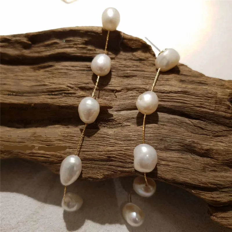 Swinging Freshwater Pearl Earrings Gold [Fast Shipping]