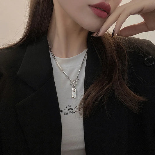 ラフパールチェーンネックレス　シルバー　【スピード配送】