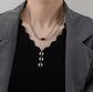 Square Stone Asymmetrical Necklace Black/Green [Fast Shipping]