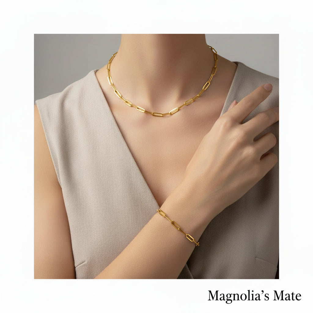 Middle Chain Necklace &amp; Bracelet Set Gold/Silver [Fast Shipping]