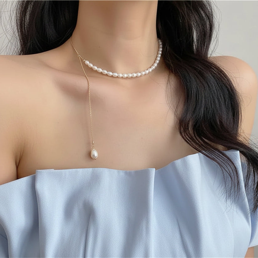 Asymmetrical freshwater pearl necklace gold [Fast delivery]