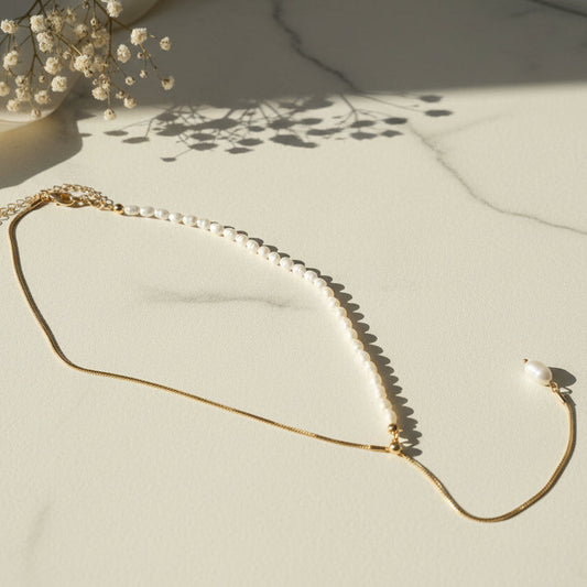 アシンメトリー淡水パール　ネックレス　ゴールド 【スピード配送】