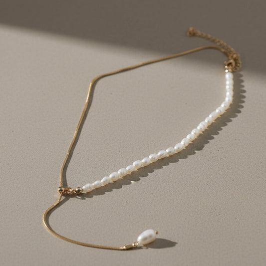 アシンメトリー淡水パール　ネックレス　ゴールド 【スピード配送】