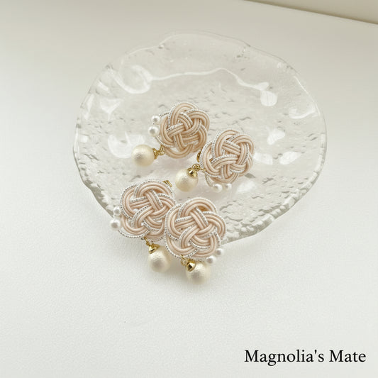 花結びコットンパール イヤリング／ピアス【予約商品】