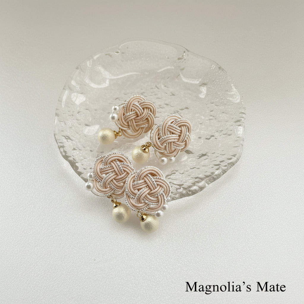 花結びコットンパール イヤリング／ピアス【予約商品】