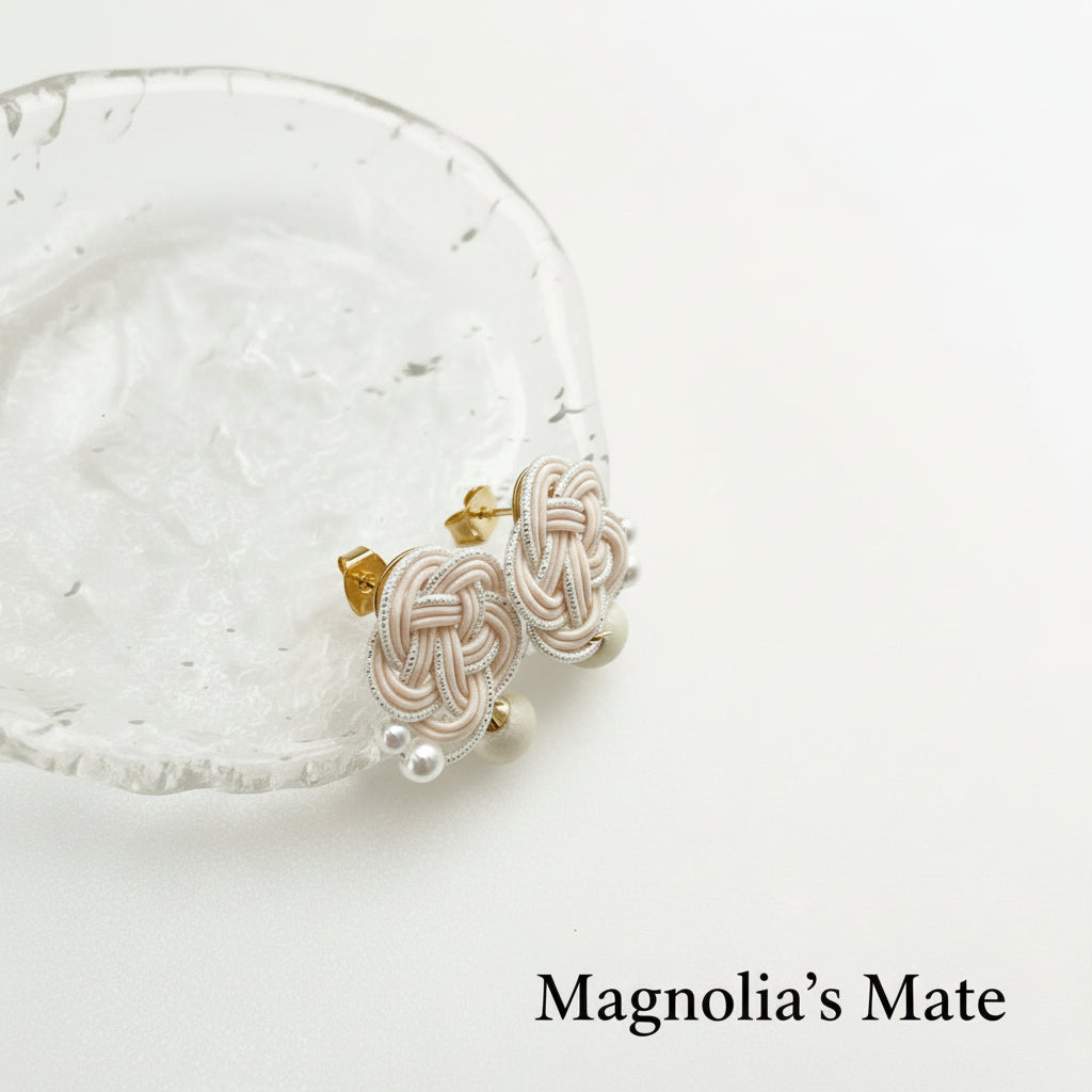 花結びコットンパール イヤリング／ピアス【予約商品】
