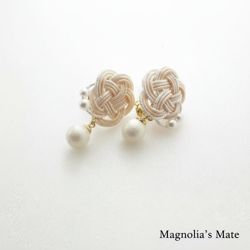 花結びコットンパール イヤリング／ピアス【予約商品】