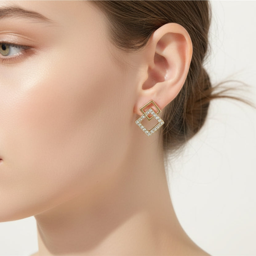 ダイヤスクエアリンク ピアス【予約商品】