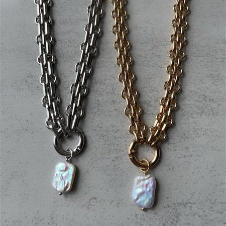 Baroque pearl heavy chain necklace gold/silver [Fast delivery]