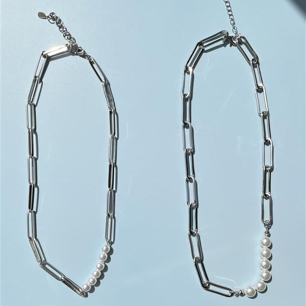 Pearl chain necklace silver [Fast delivery]