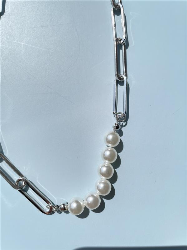 Pearl chain necklace silver [Fast delivery]