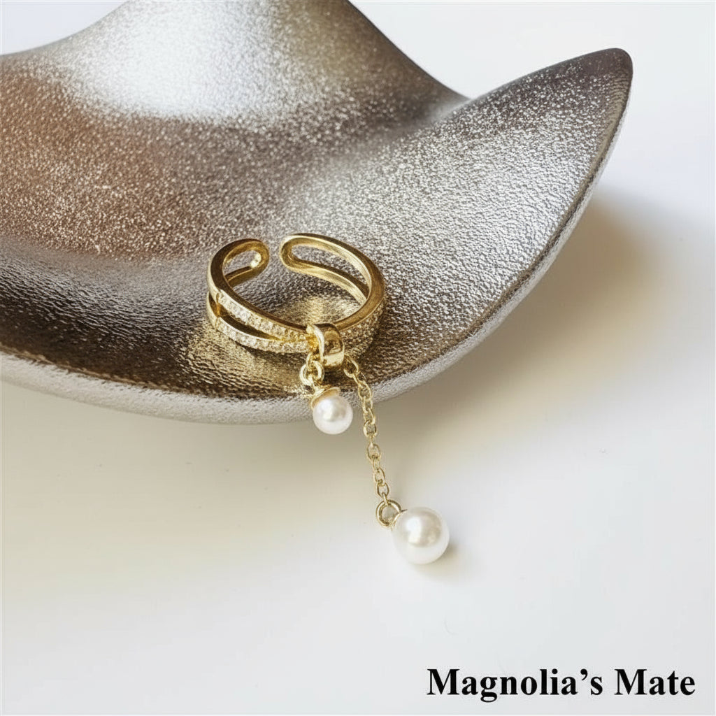 Ribbon Pearl Ring Gold [Fast Shipping]