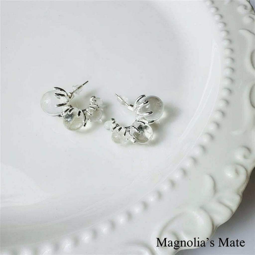 Elegant Bubble Earrings Clear/Pearl [Fast Shipping]