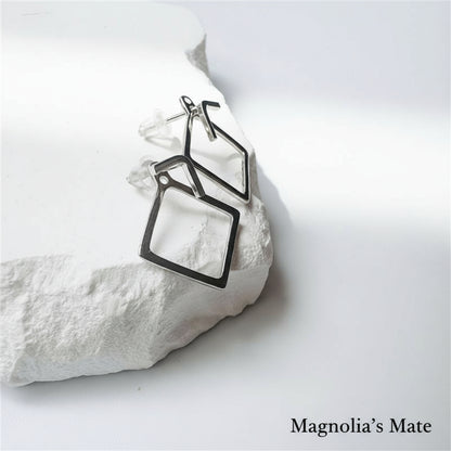 Square earrings silver gold [Fast delivery]