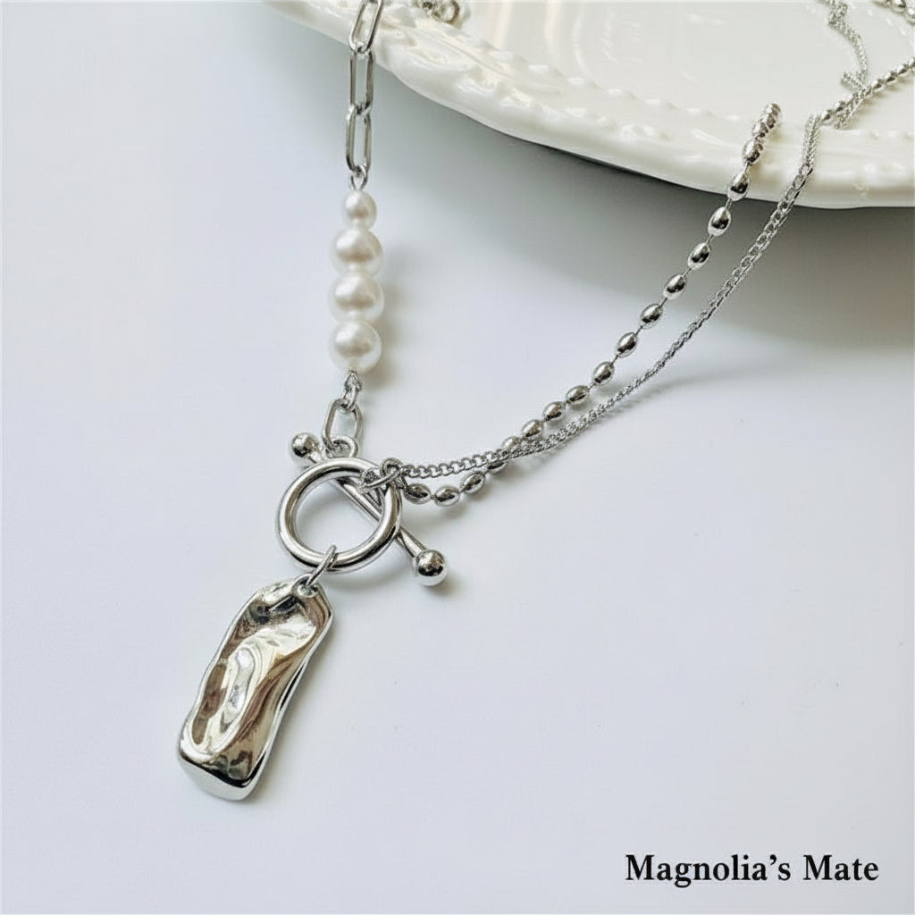 ラフパールチェーンネックレス　シルバー　【スピード配送】