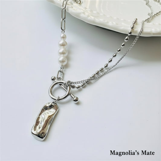 ラフパールチェーンネックレス　シルバー　【スピード配送】