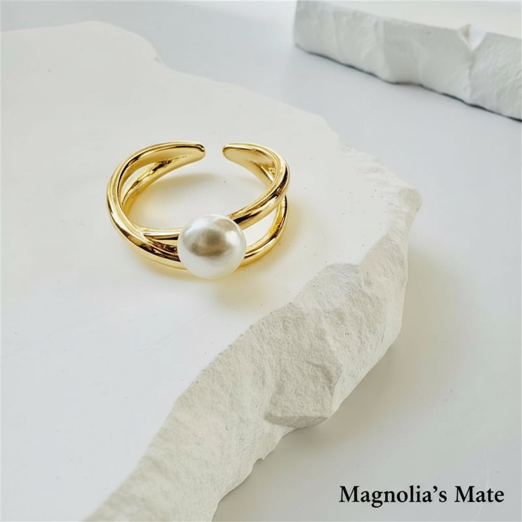 シンプルパールアクセントリング　ゴールド/シルバー【予約商品】