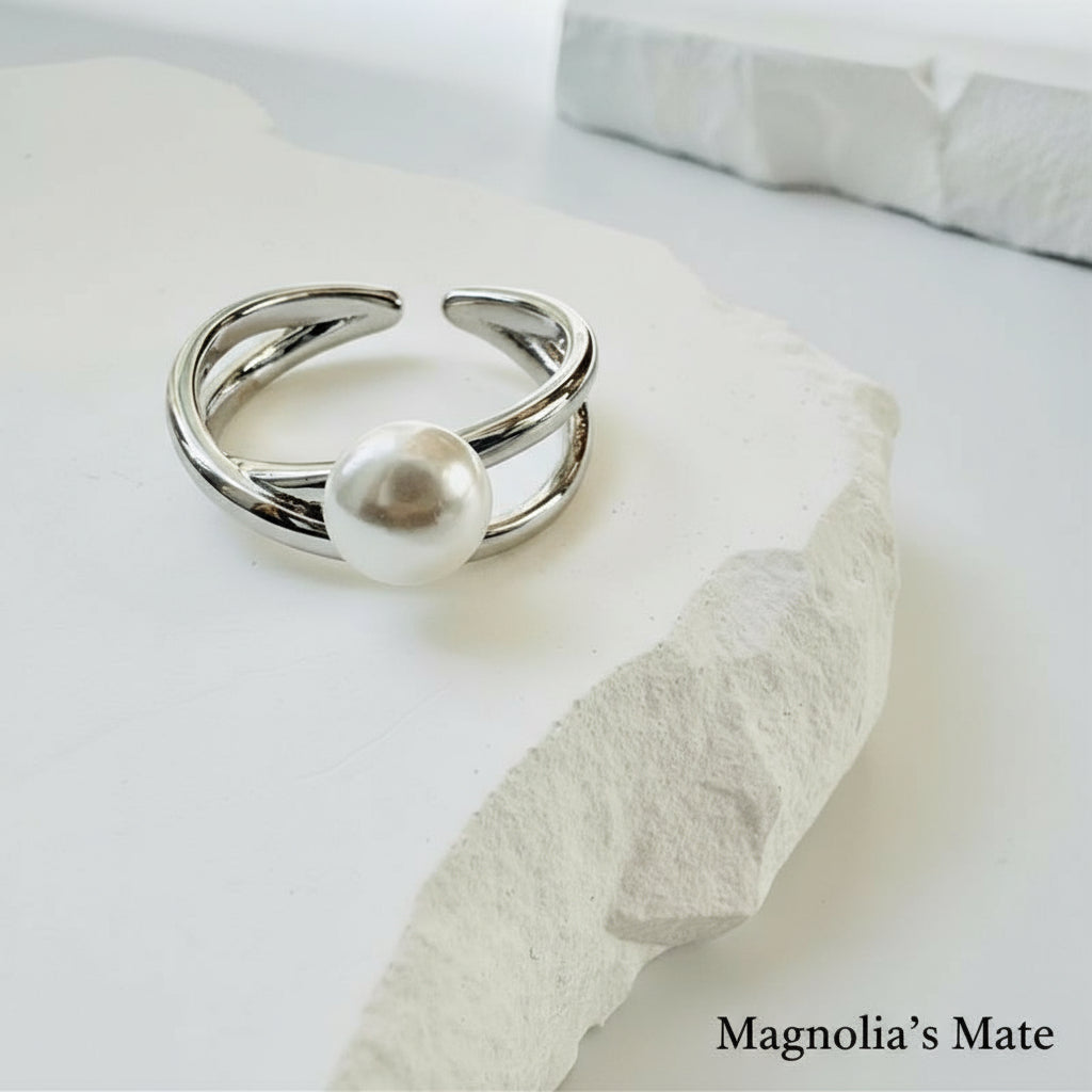 シンプルパールアクセントリング　ゴールド/シルバー【予約商品】