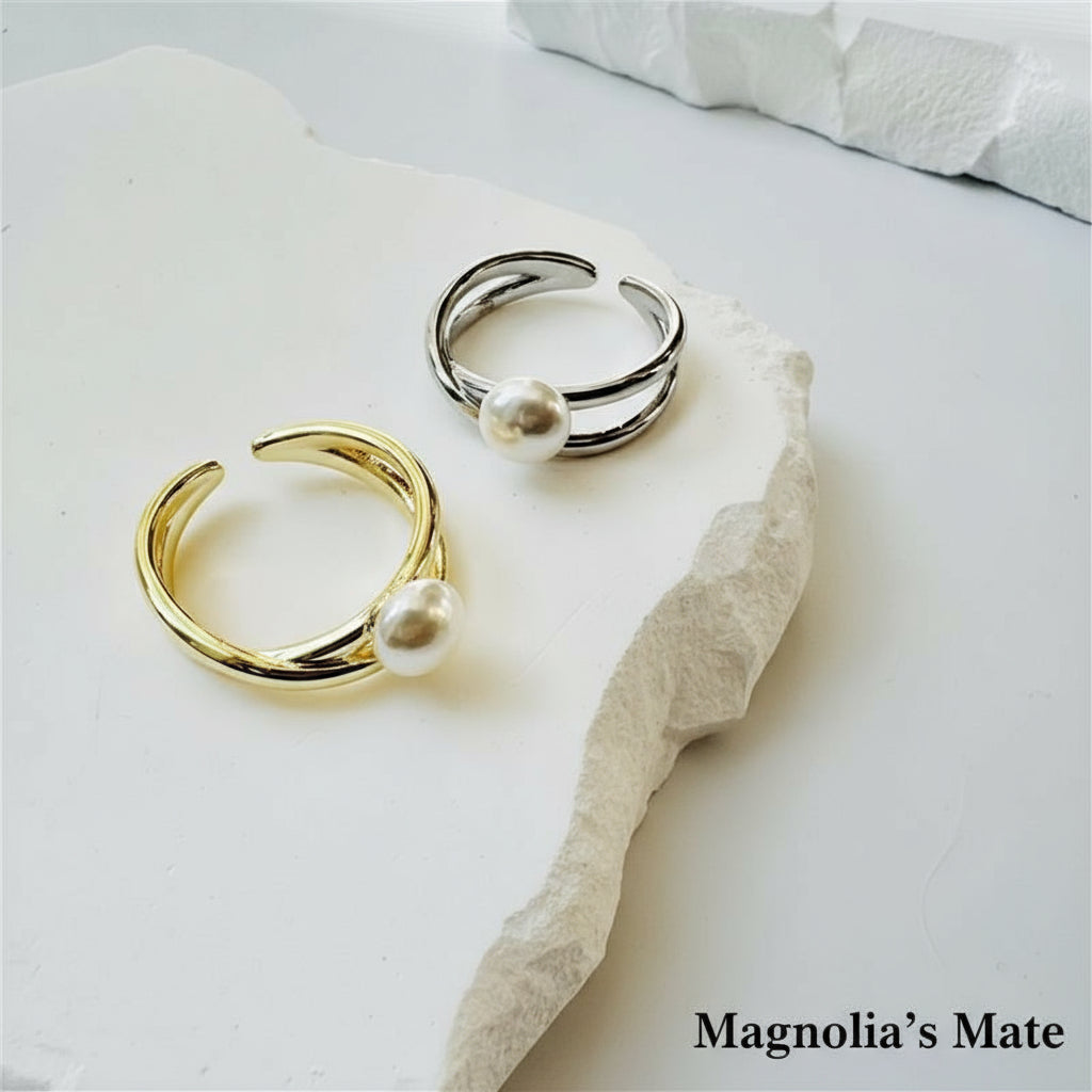 シンプルパールアクセントリング　ゴールド/シルバー【予約商品】