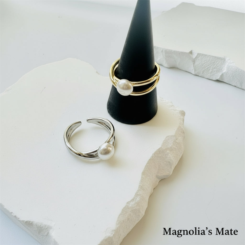 シンプルパールアクセントリング　ゴールド/シルバー【予約商品】