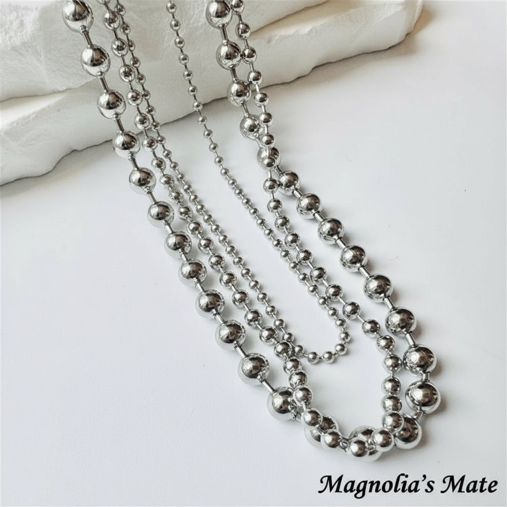 トリプルボールチェーンネックレス　ゴールド/シルバー　【スピード配送】