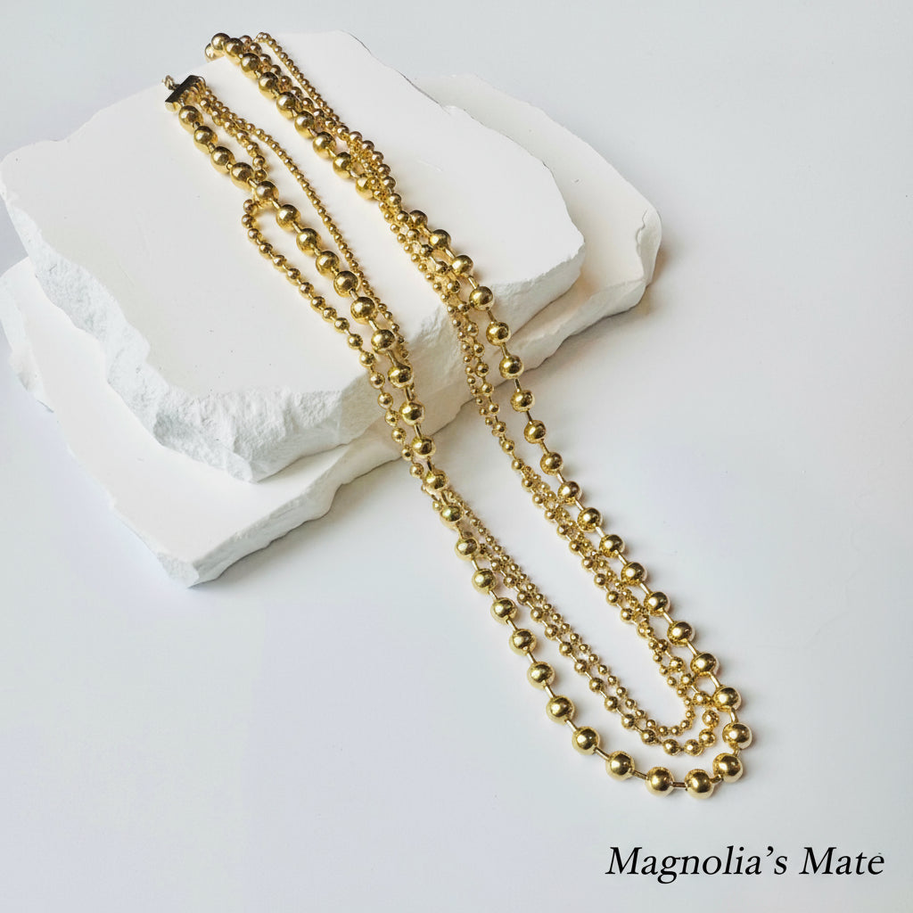 トリプルボールチェーンネックレス　ゴールド/シルバー　【スピード配送】