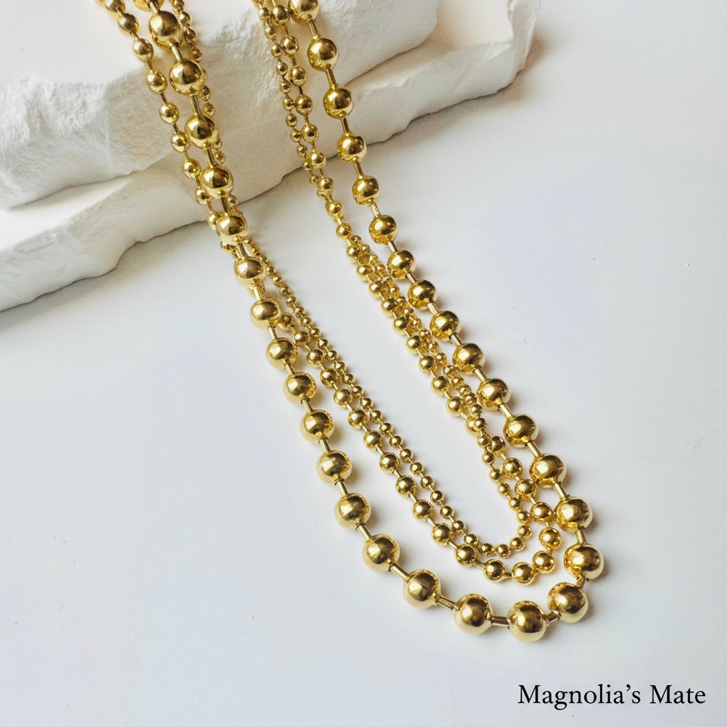 トリプルボールチェーンネックレス　ゴールド/シルバー　【スピード配送】