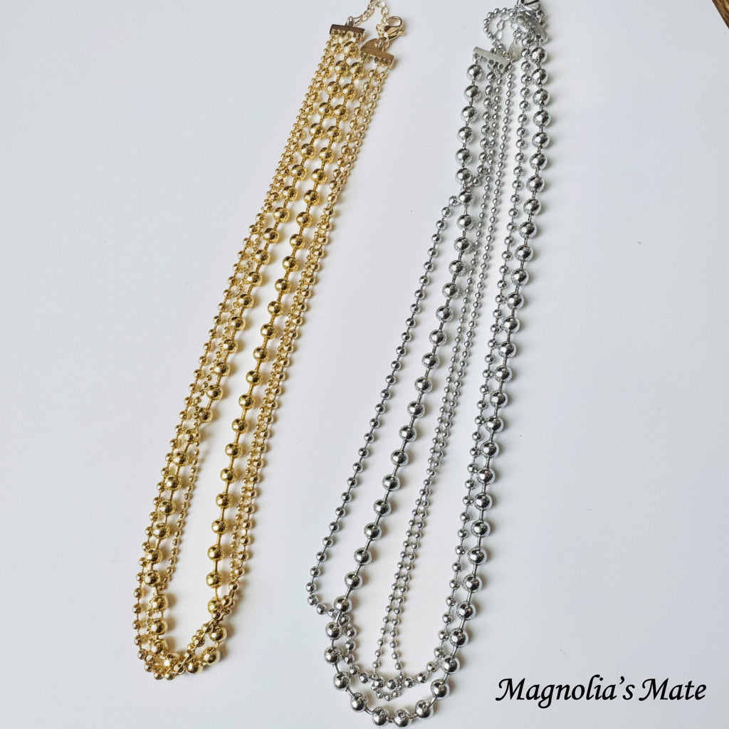 トリプルボールチェーンネックレス　ゴールド/シルバー　【スピード配送】