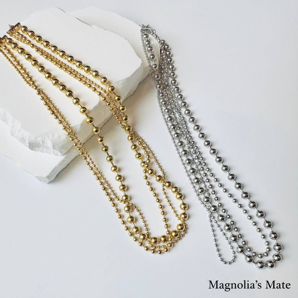 トリプルボールチェーンネックレス　ゴールド/シルバー　【スピード配送】