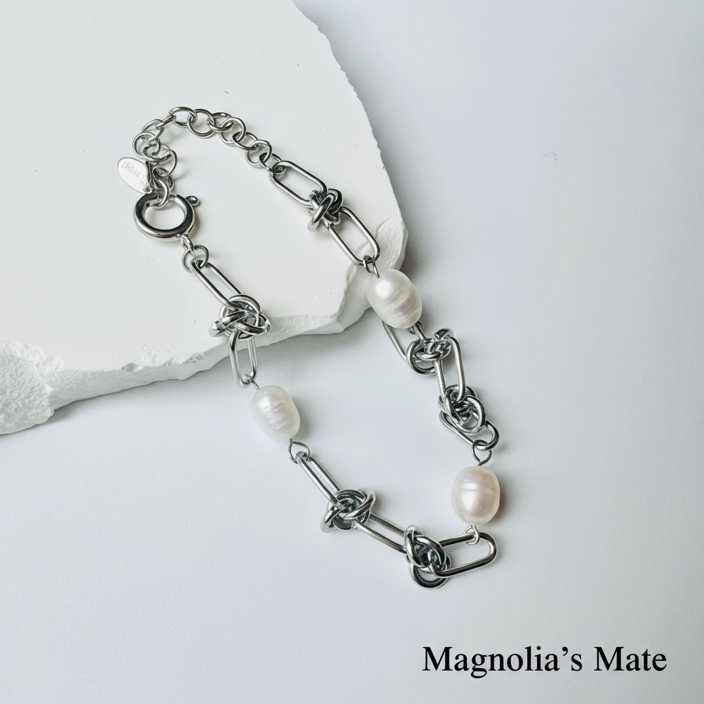 Knotted chain pearl necklace/bracelet gold/silver [Fast delivery]