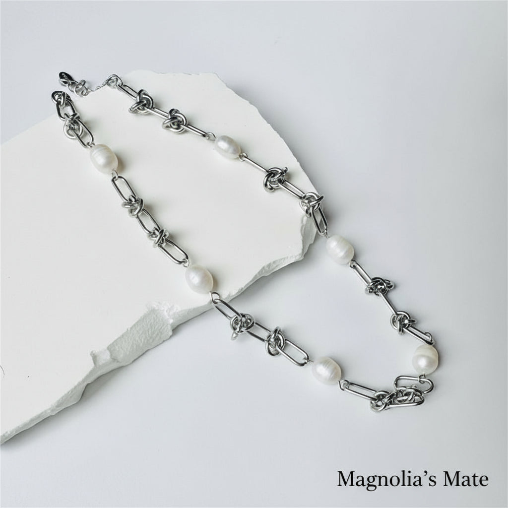 Knotted chain pearl necklace/bracelet gold/silver [Fast delivery]