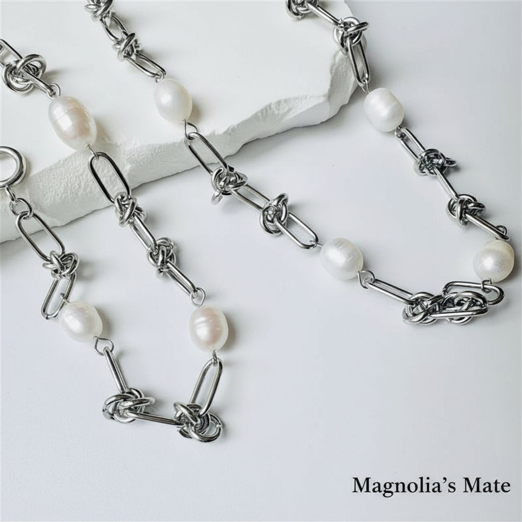 Knotted chain pearl necklace/bracelet gold/silver [Fast delivery]