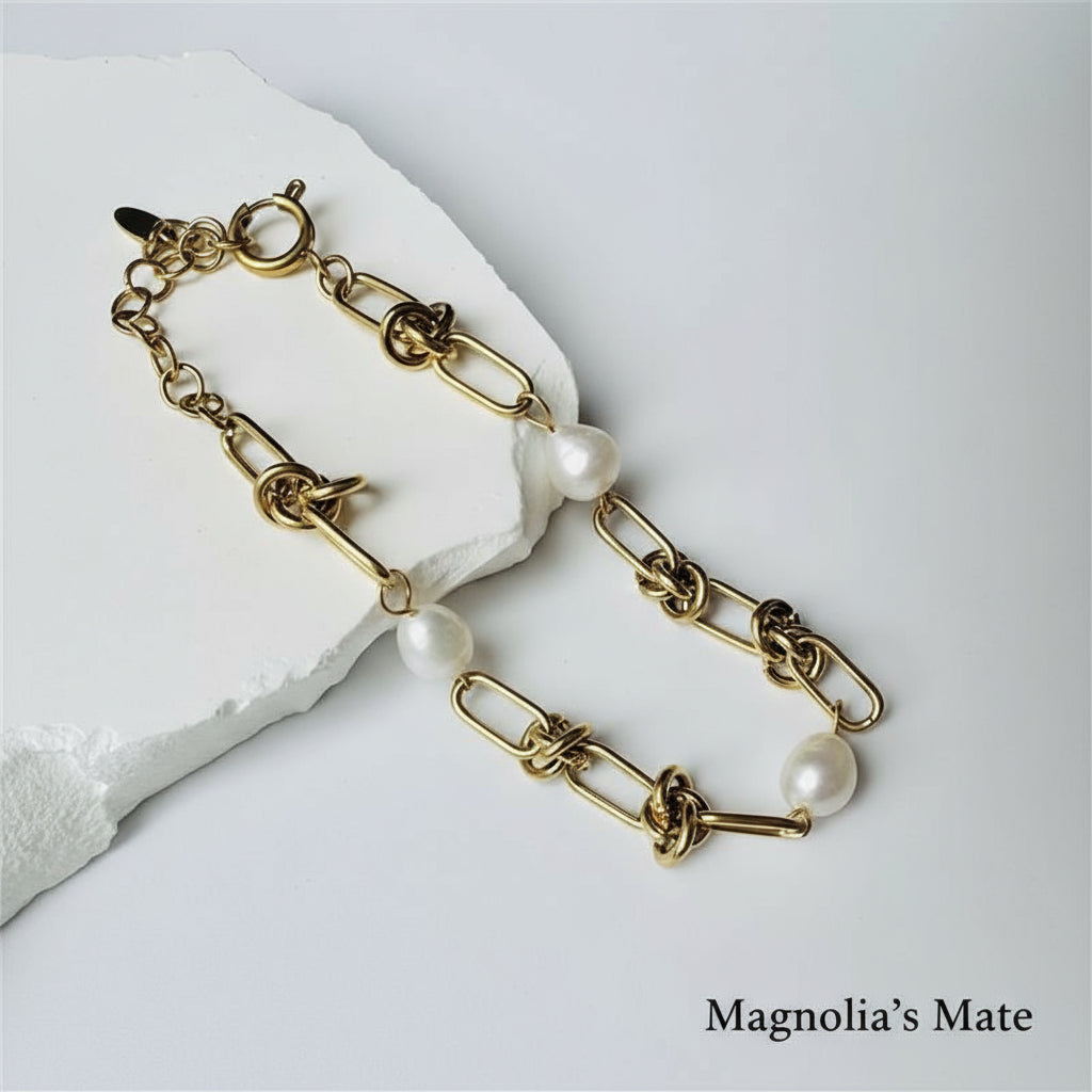 Knotted chain pearl necklace/bracelet gold/silver [Fast delivery]