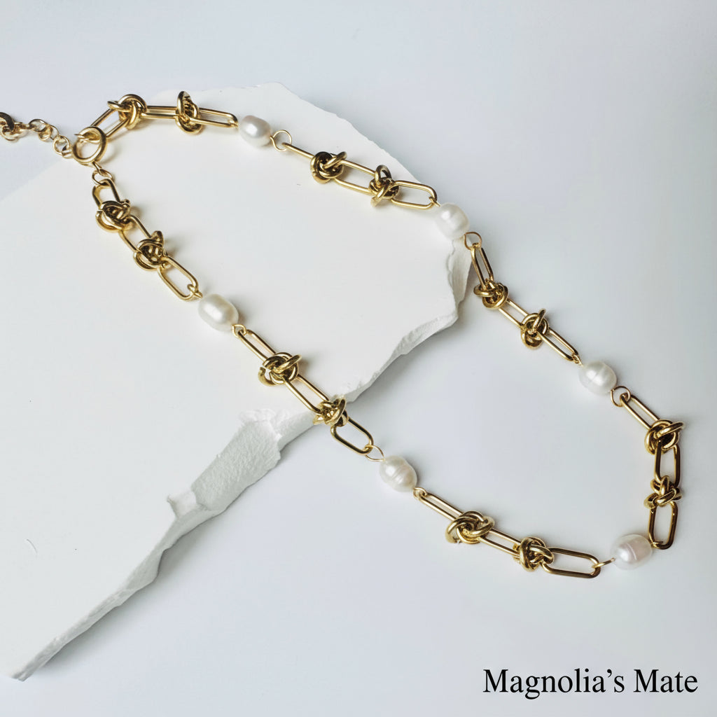 Knotted chain pearl necklace/bracelet gold/silver [Fast delivery]