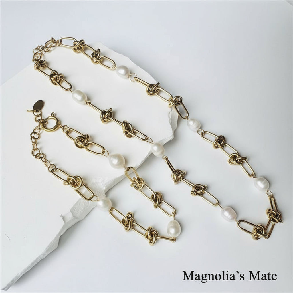 Knotted chain pearl necklace/bracelet gold/silver [Fast delivery]