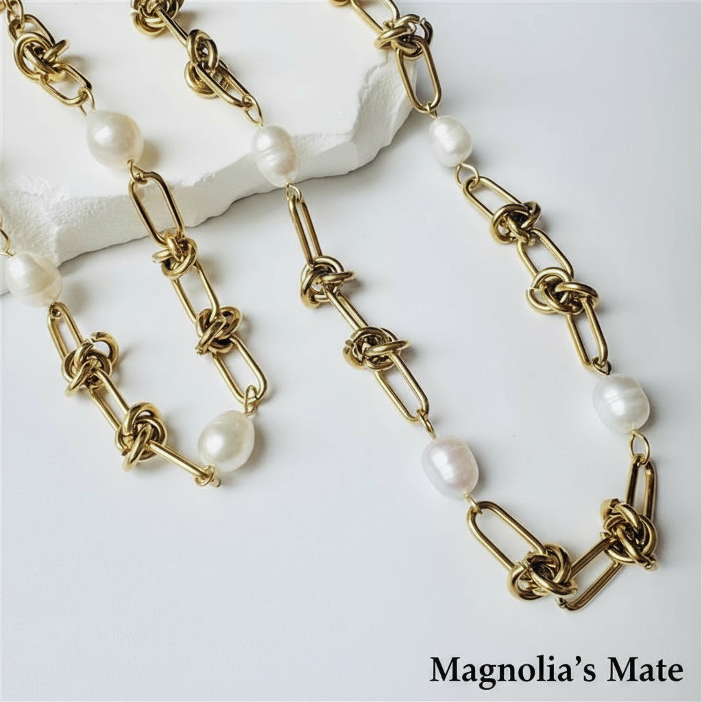 Knotted chain pearl necklace/bracelet gold/silver [Fast delivery]