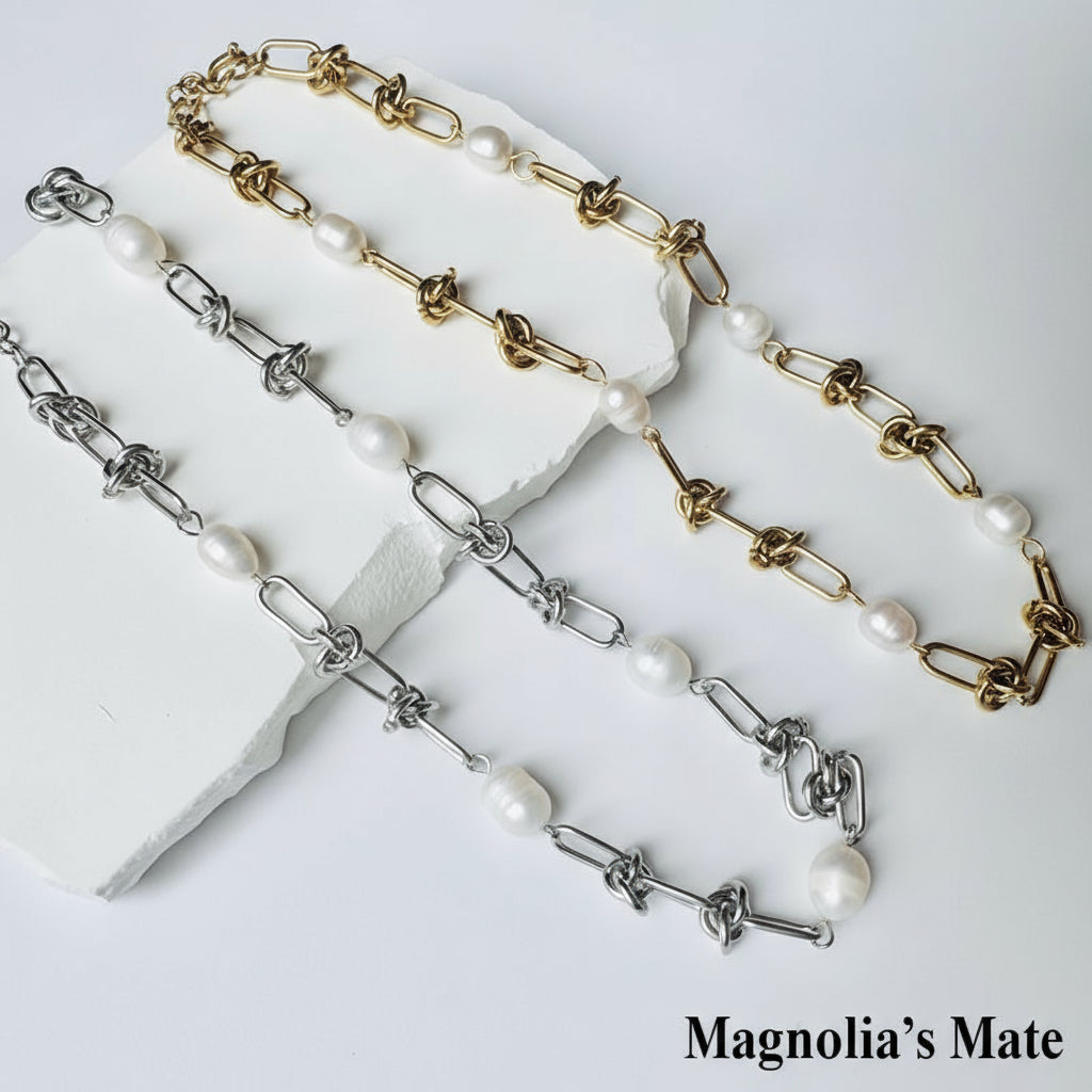 Knotted chain pearl necklace/bracelet gold/silver [Fast delivery]