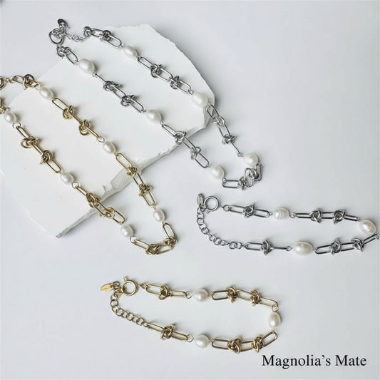 Knotted chain pearl necklace/bracelet gold/silver [Fast delivery]