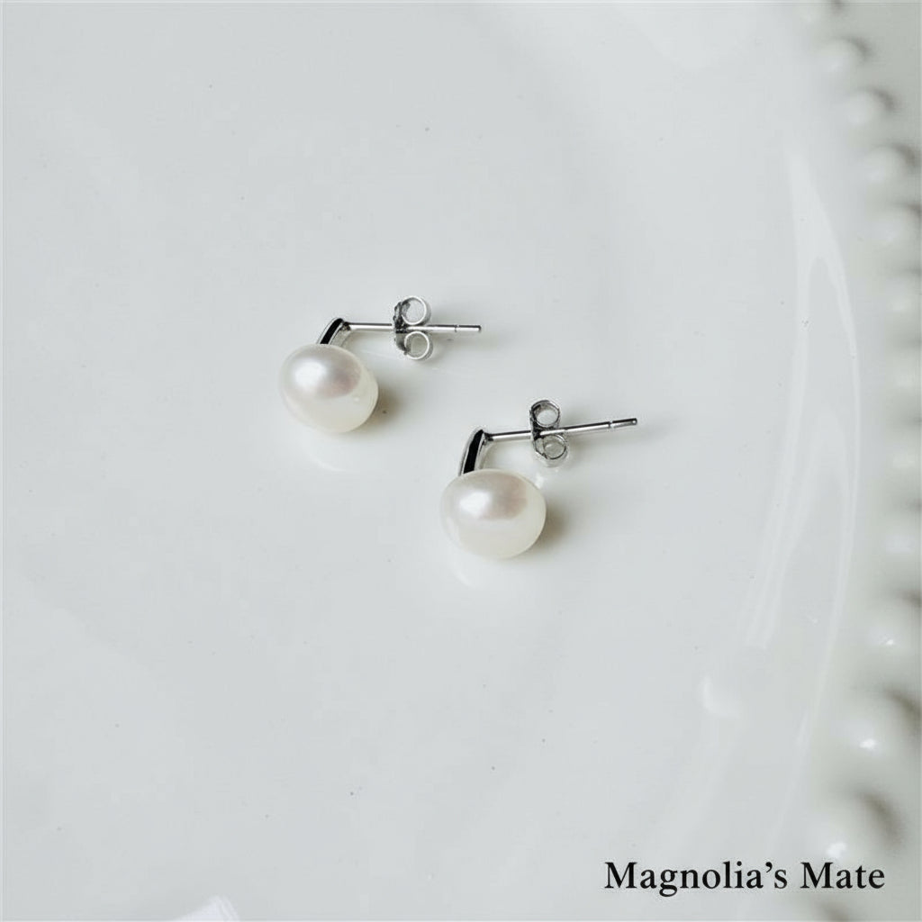 Classical Oval Pearl Earrings Gold/Silver [Fast Shipping]