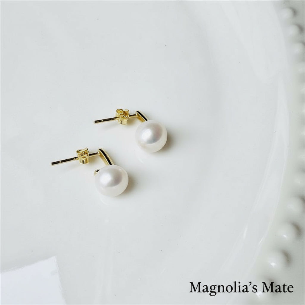 Classical Oval Pearl Earrings Gold/Silver [Fast Shipping]
