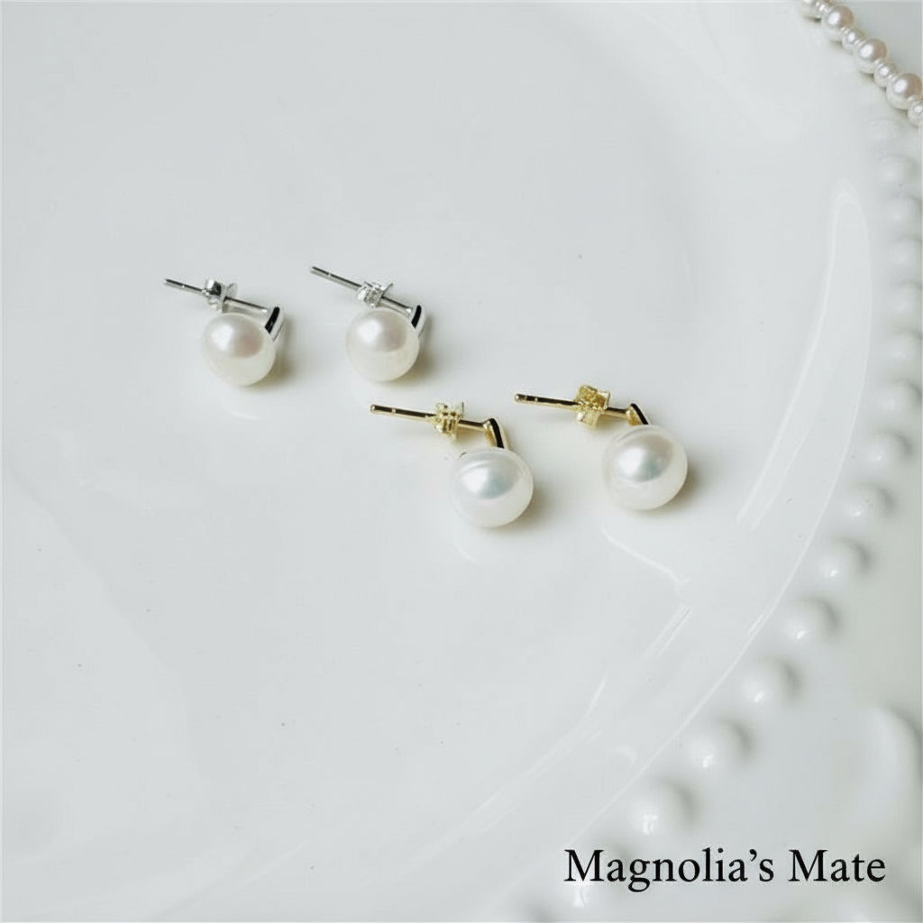 Classical Oval Pearl Earrings Gold/Silver [Fast Shipping]
