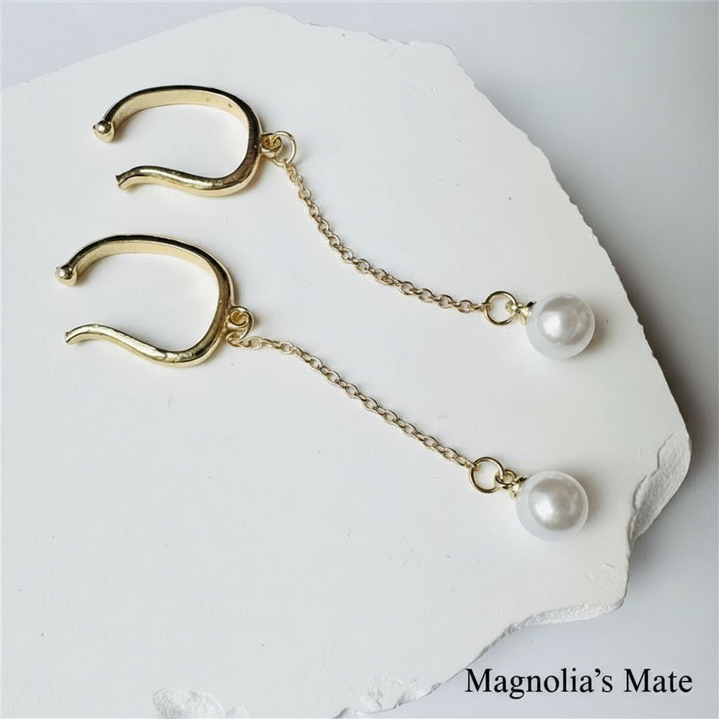 Swing Pearl Ear Cuff 2style Gold [Fast Shipping]