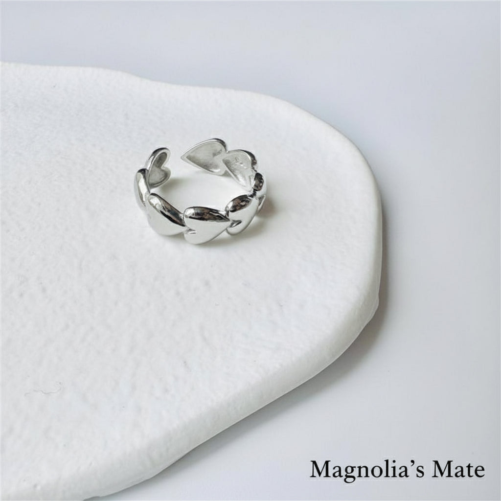 Connect Heart Ring &amp; Double Line Ring Silver [Fast Shipping]