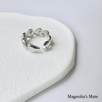 Connect Heart Ring &amp; Double Line Ring Silver [Fast Shipping]