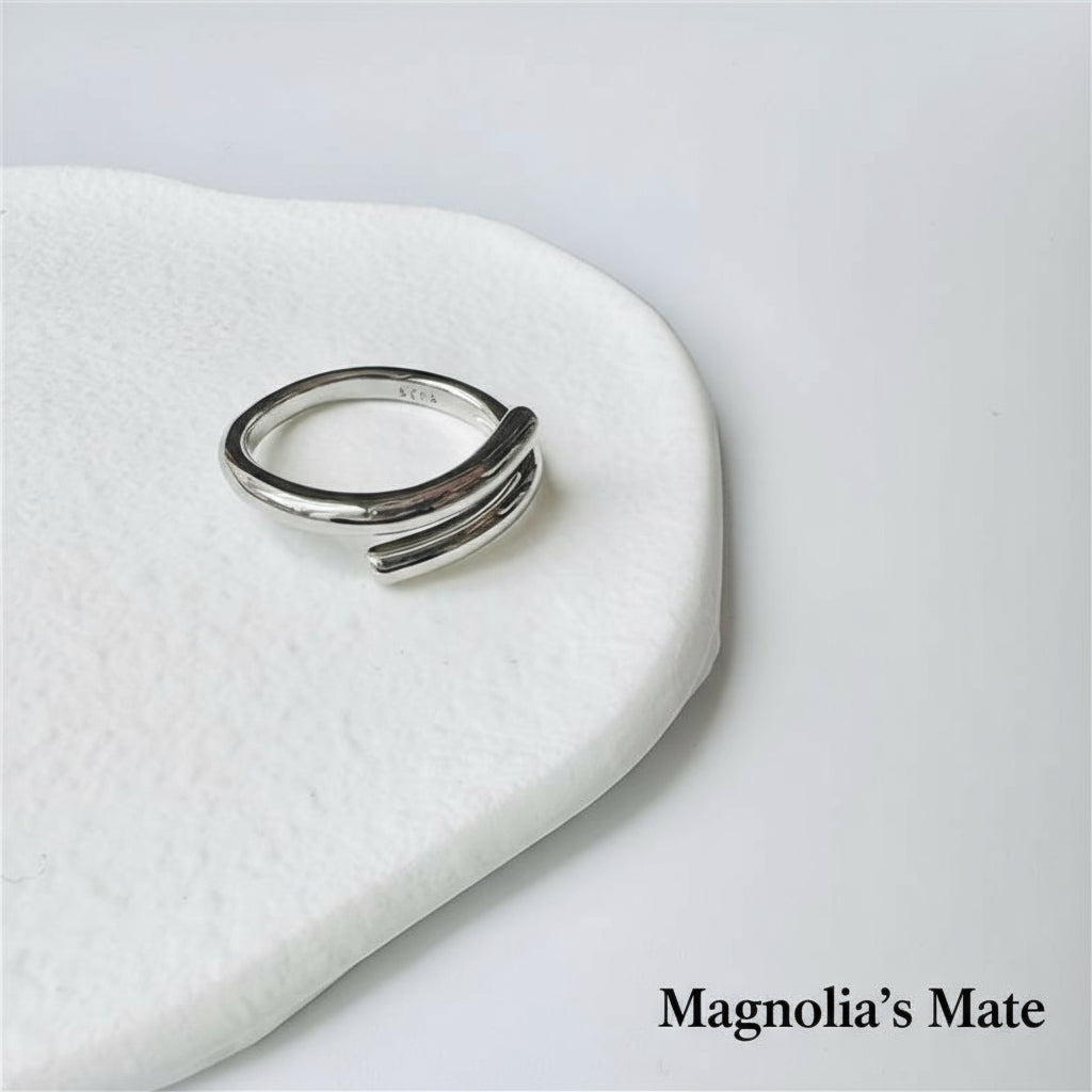 Connect Heart Ring &amp; Double Line Ring Silver [Fast Shipping]